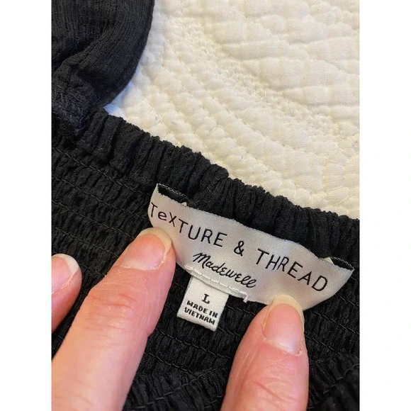 Madewell Texture & Thread Smocked Peplum Tank Top Black Large Sleeveless Crepe - Picture 4 of 7